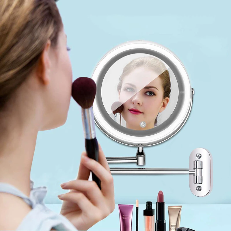 8 inch Wall Mounted Led Makeup Mirror 10X Magnifying Touch Bright Adjustable Bathroom Wall Mirrors Double Sided Vanity Mirror 03 副本