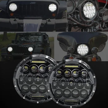 

2Pcs Led Foradlight assembly H4 High Low Beam Round Car Running Lights ForJeep Lada Rove Wrangler ForHarley Davidson Niva