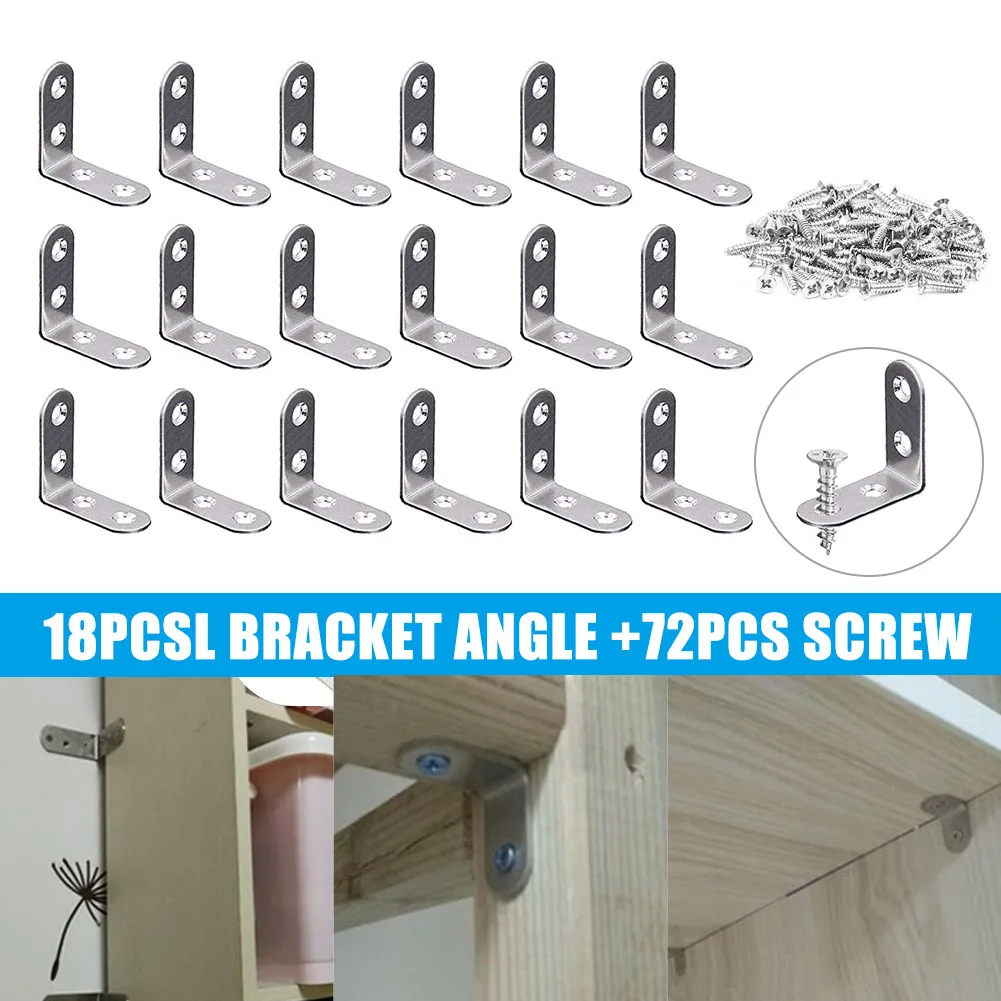 

L Bracket Corner Brace Set Stainless Steel 40mm Height Metal Joint Right Angle Brackets Fastener 18pcs with 72 Screws Reinforce