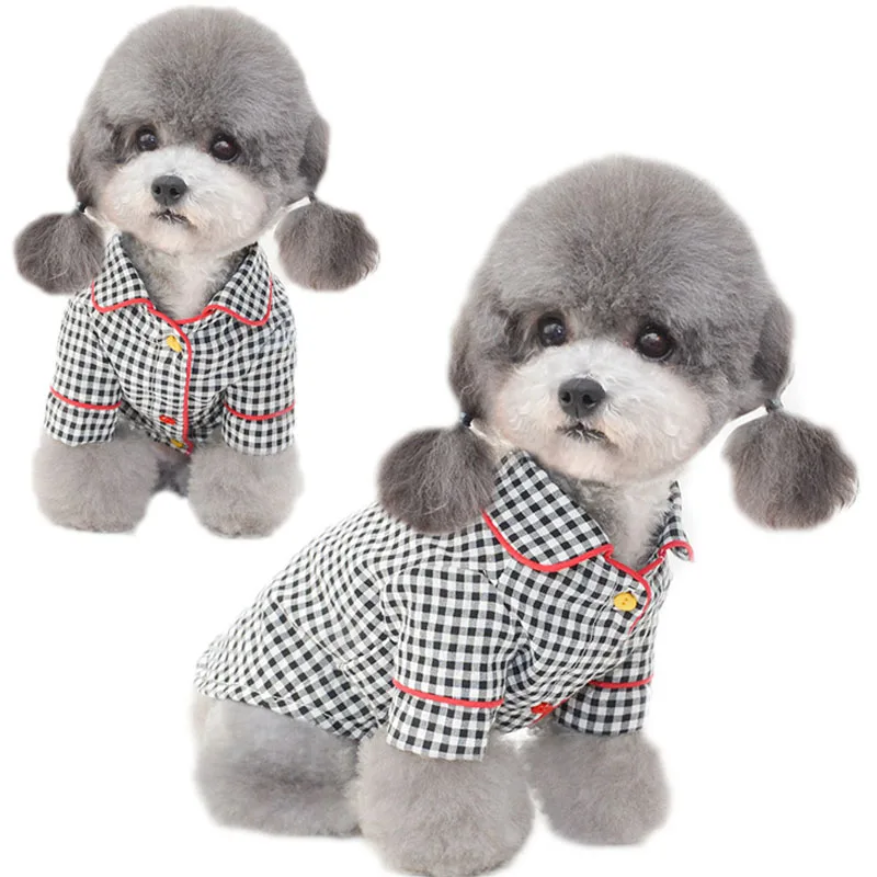 Хлопковая клетчатая Пижама одежда для собак рубашка маленьких с коротким