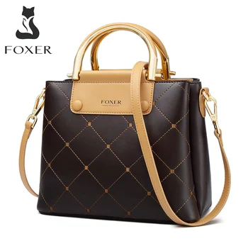 

FOXER Business Lady Split Leather Handle Bags Women's Large Capacity Totes Soft High Quality Shoulder Messenger Bags for Female