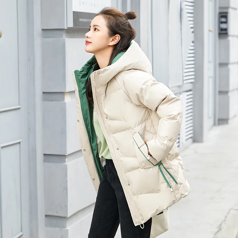 

Hooded 2019 Winter Solid Color Elegant Simple Versatile Elegant Zipper Fly Cotton-padded Clothes