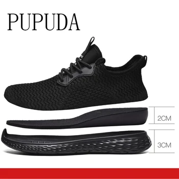 

PUPUDA sneakers men summer flyknit breathable outdoor sport shoes Increased height inside big size12 fashion comfy casual shoes