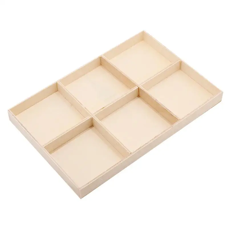 

Multi Lattice Wood Box Six Grids Wooden Storage Container Tray Jewelry Beige Storage Case for Home Shop
