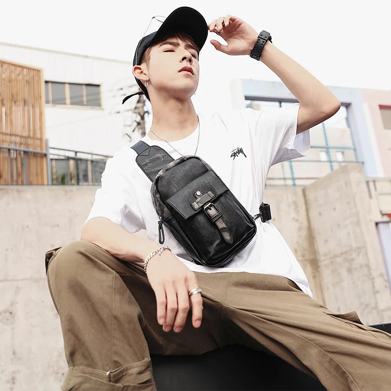 

Men's bag Korean version chest bag single shoulder bag casual cross bag camouflage color PU leather cross-body bag