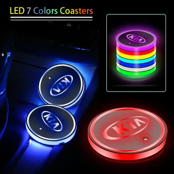 

Car Logo Electronic Luminous Coaster USB Charge Auto Pad LED Mat for KIA K2 K3 K4 K5 K6 K7 KX5 Sorento 2019 Sportage R Rio Soul