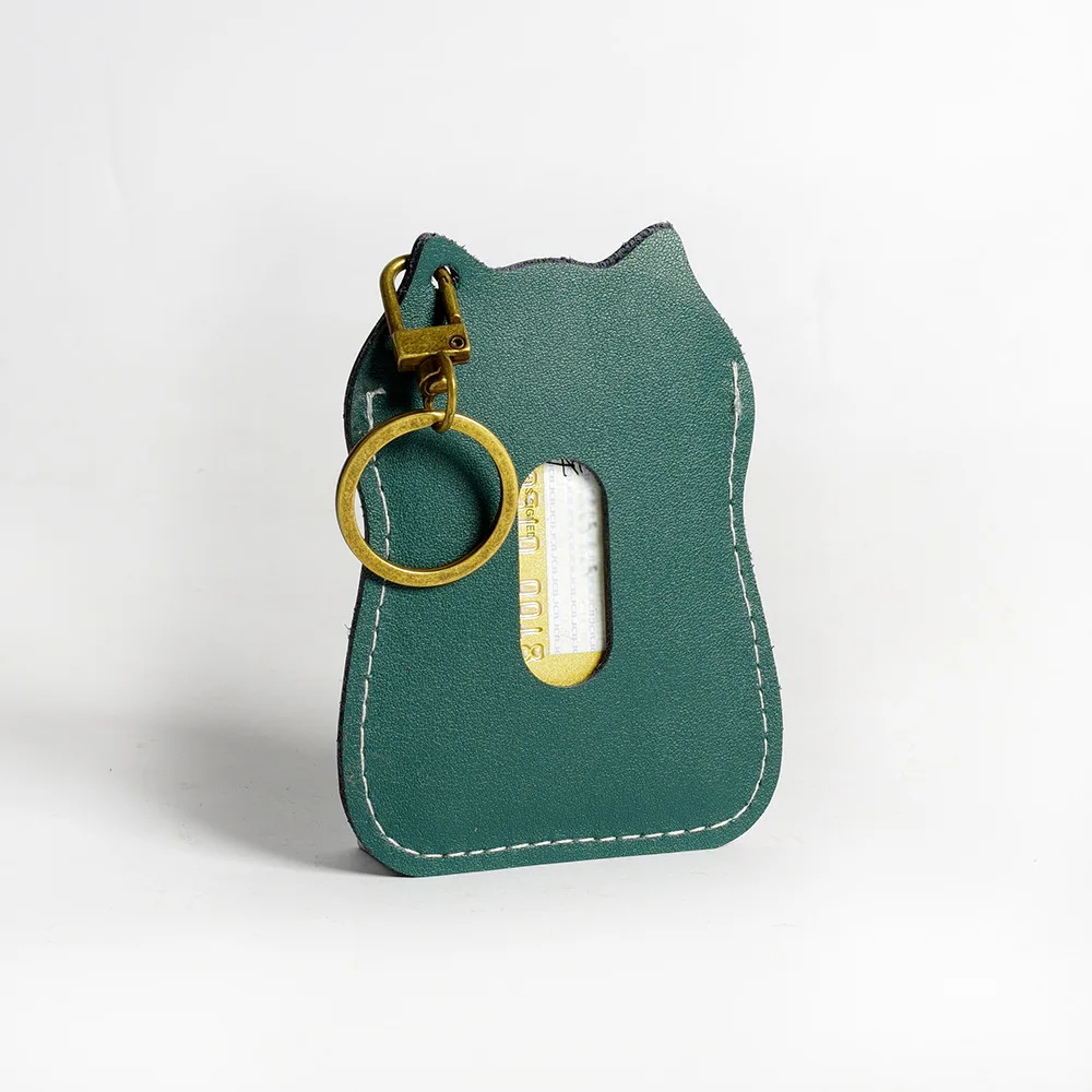 

Origional Handmade Cowhide Cat Small Access Control Card Holder Retro Genuine Leather Mini Bus Card Keychain Card Holder Process