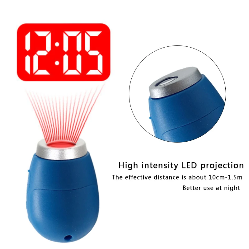 Pocket Mini Projection Clock For Wall Ceiling Projection KeyRings Red Gray