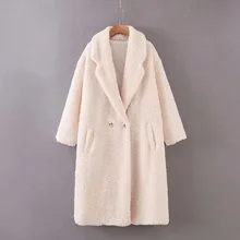 Женское белое негабаритное пальто из овечьей шерсти, теплое толстое Свободное пальто pockots на осень и зиму, длинное плюшевое повседневное пальто, Женское пальто