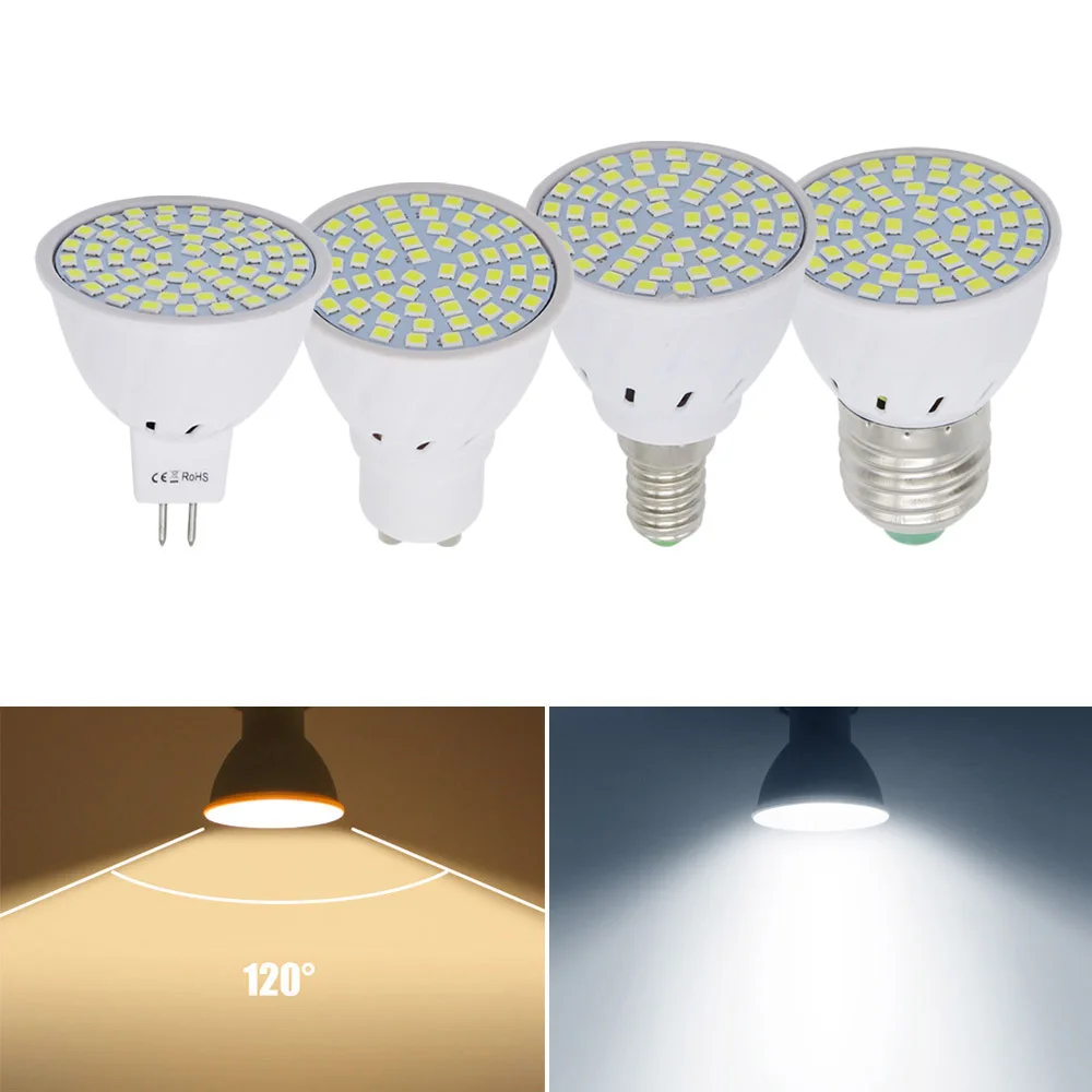 봄빌라 LED 램프 스포트라이트, COB 2835 SMD 48 60 80LED 전구 조명, E14 E27, 2W, 3W, 4W, GU10 MR16, 220V, GU 10 Lampada