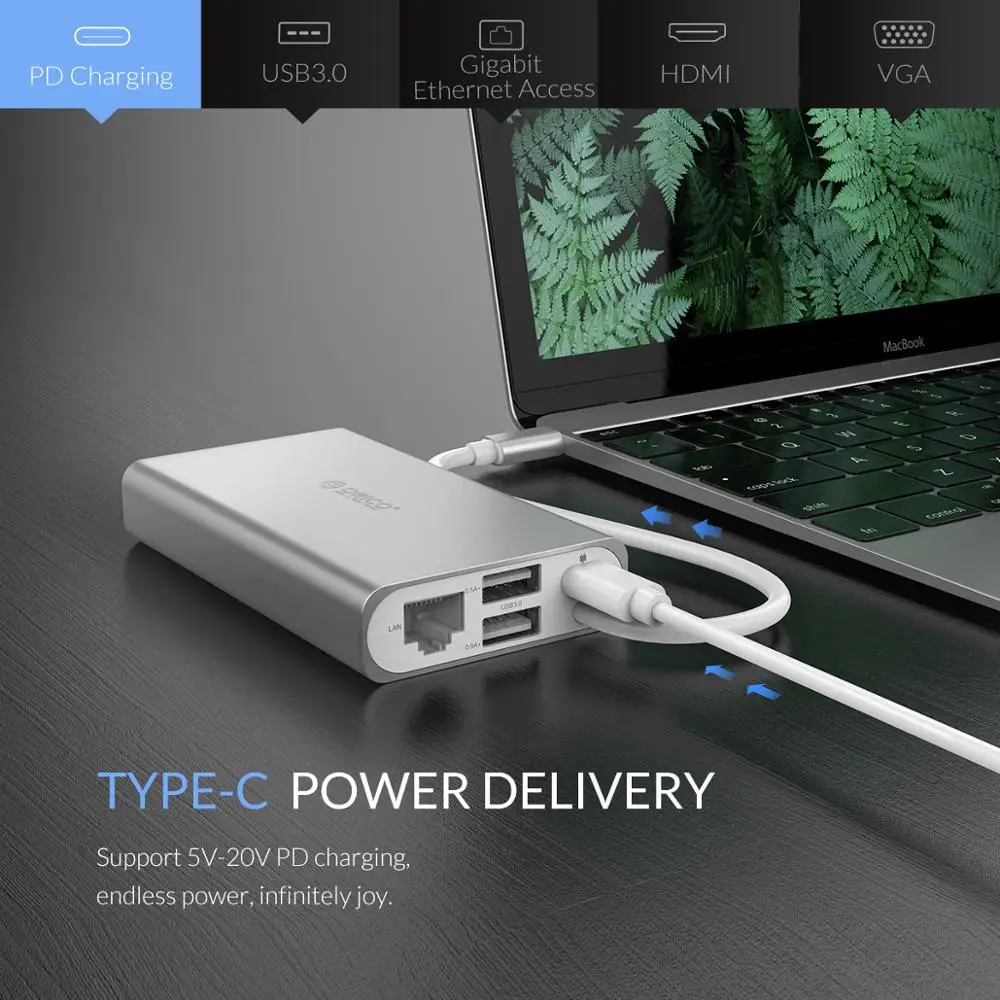 ORICO usb-хаб type C концентратор USB 3,0 type-C HDMI PD адаптер для док-станции Macbox 4K 5 Гбит/с высокоскоростной USB C концентратор