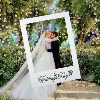 

Wedding Day Photo Booth Frame Weding Anniversary Lovely Selfie Prop DIY White Wedding Party Blank Decoration Photobooth Props