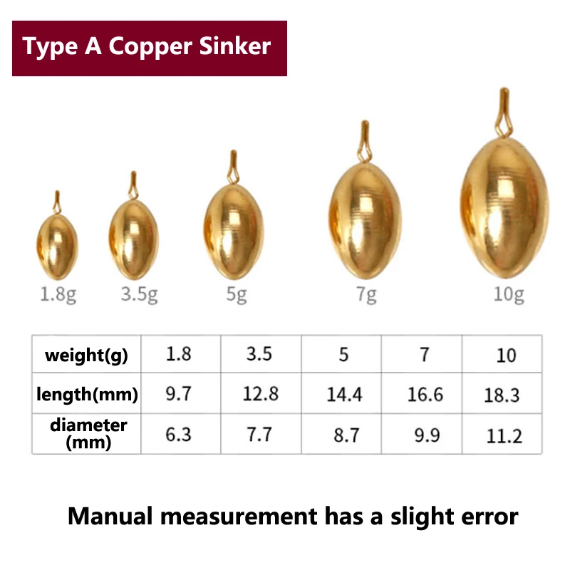 5pcs Saltwater Fishing Bullet Shape Copper Weights Metal Jig Head Deep Water Sinkers For Hook Lure Texas Rig Tackle Accessories