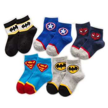 

5 Pairs Baby Boys Winter Socks Super Hero Cartoon Marvel Superman Spiderman Batman Iron Man Kids Autumn Cotton Breathable Socks