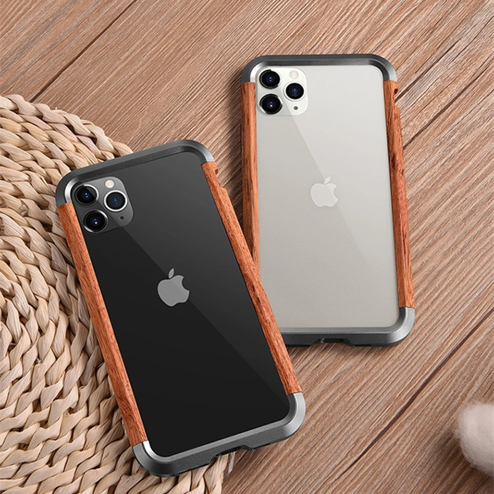 R-JUST Aluminum Metal Wood Bumper Case For iPhone XS Max X Case Cover Slim  Natural Wood Armor Phone Protective Case Capa