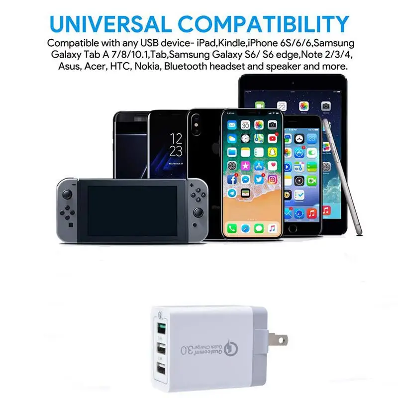 QC3.0 Мульти USB настенное Зарядное устройство-Портативный USB настенное Зарядное устройство с 3 портами(стандарт Порты и разъёмы имеет складную вилку совместим с iPhone/8/7/6 samsung S8/S7, Note8