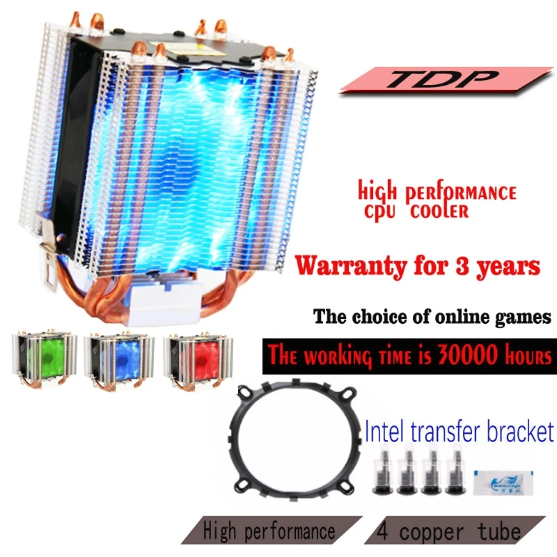 1 шт. Термальность смазка+ 4 теплотрубки 130 Вт электрическая лампа с красным Процессор кулер 3-контактный вентилятор радиатора для Intel LGA2011 AMD AM2 754