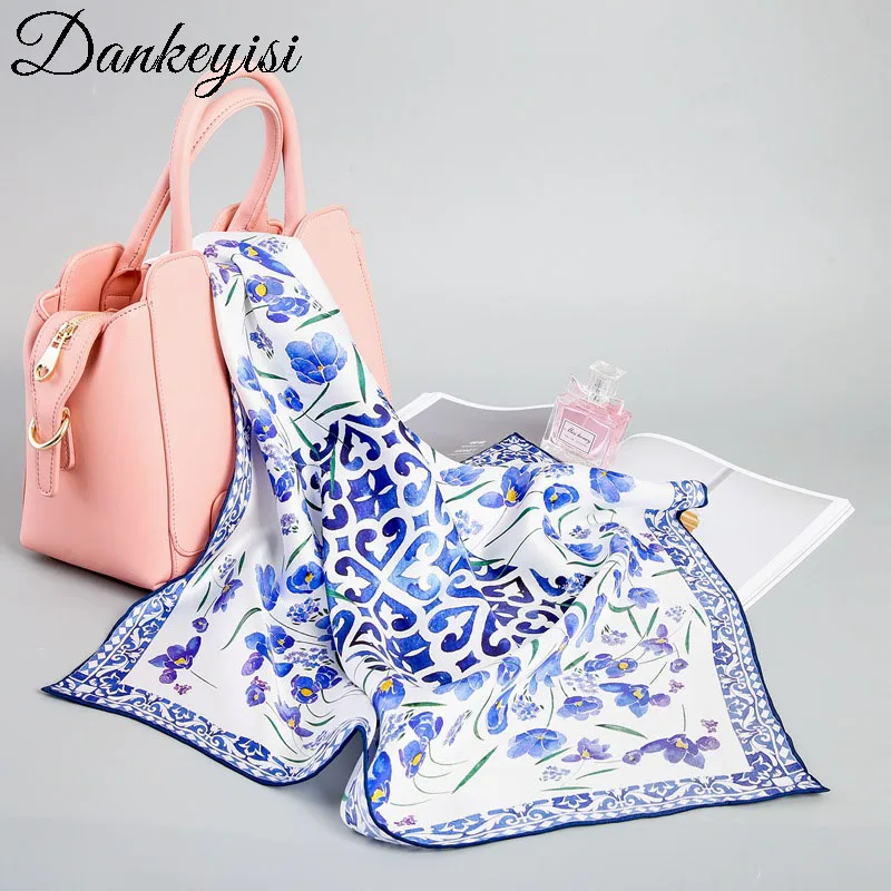 

DANKEYISI Women Square Scarves Silk Twill 14m/m Printed For Ladies Fashion 100% Natural Silk Scarf Chinese Style Neck Scarves