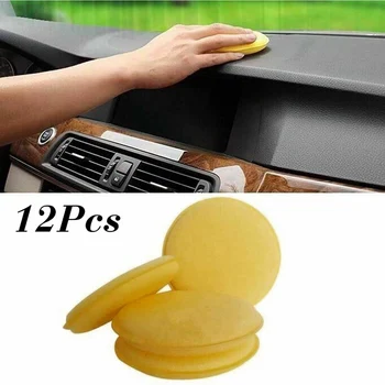 

12PCS Yellow Car Waxing Polish Foam Sponge Soft Tire Dressing Trim Dressing Wax Applicator Cleaning Detailing Pads 12.5cm