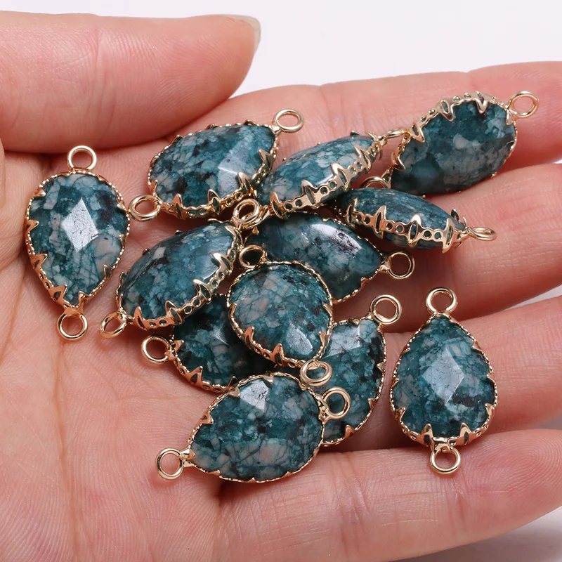 

Lapis lazulis drop-shaped gold-plated semi-precious stone connector for jewelry making temperament accessories size 13x26mm