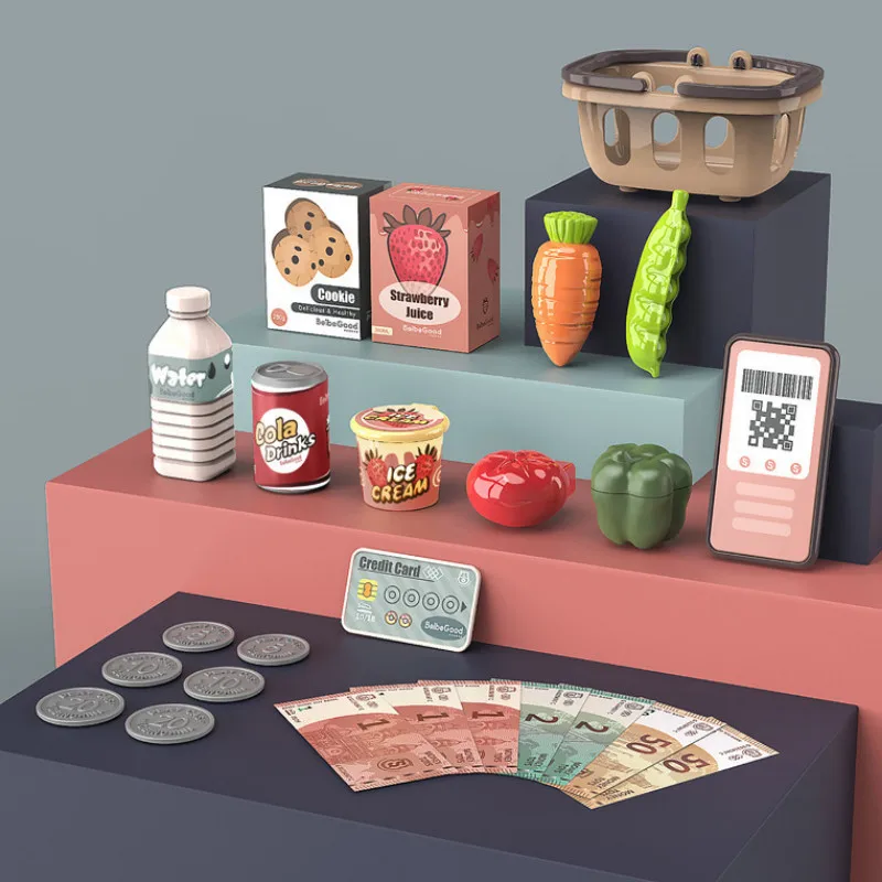 Girls Toys Children's cash register Pretend Play Electronic Scan Swipe The Card  Convenience Store Cashier Toys for Kids 4