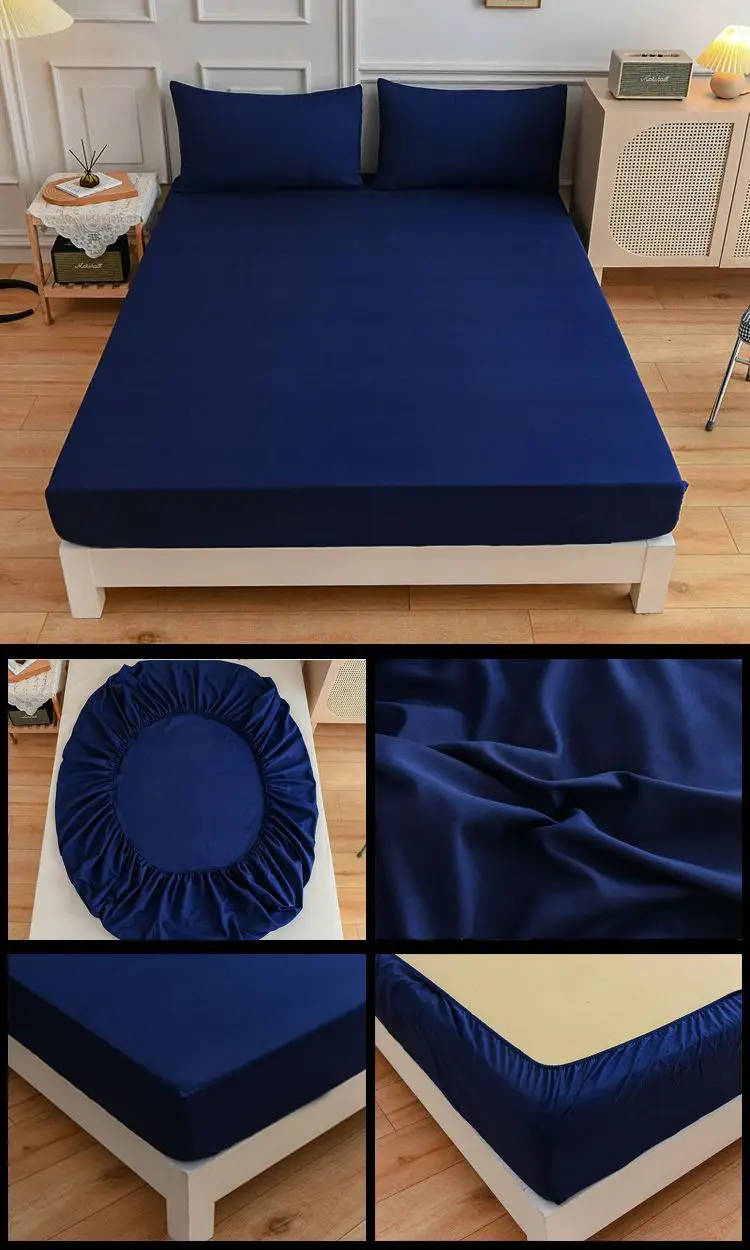 Description Picture 3 of itemNew Product update,1pc 100%Polyester Solid Fitted Sheet Mattress Cover Four Corners With Elastic Band Bed Sheet(no pillowcases)