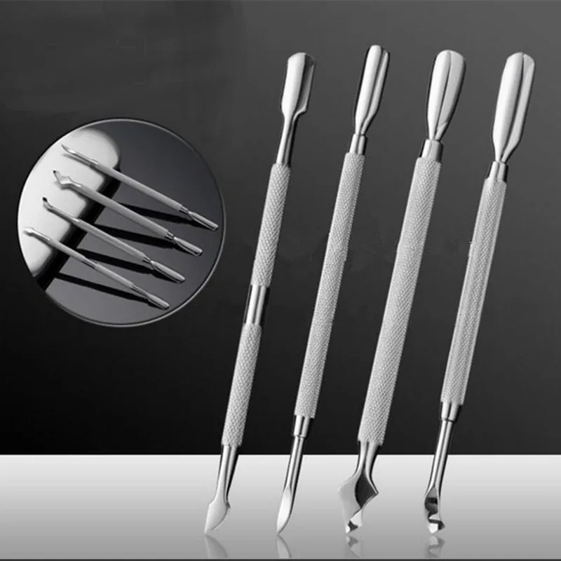 4 шт./1 набор, двойной инструмент для удаления кутикулы из нержавеющей стали, инструмент для маникюра и дизайна ногтей, нож для удаления омертвевшей кожи