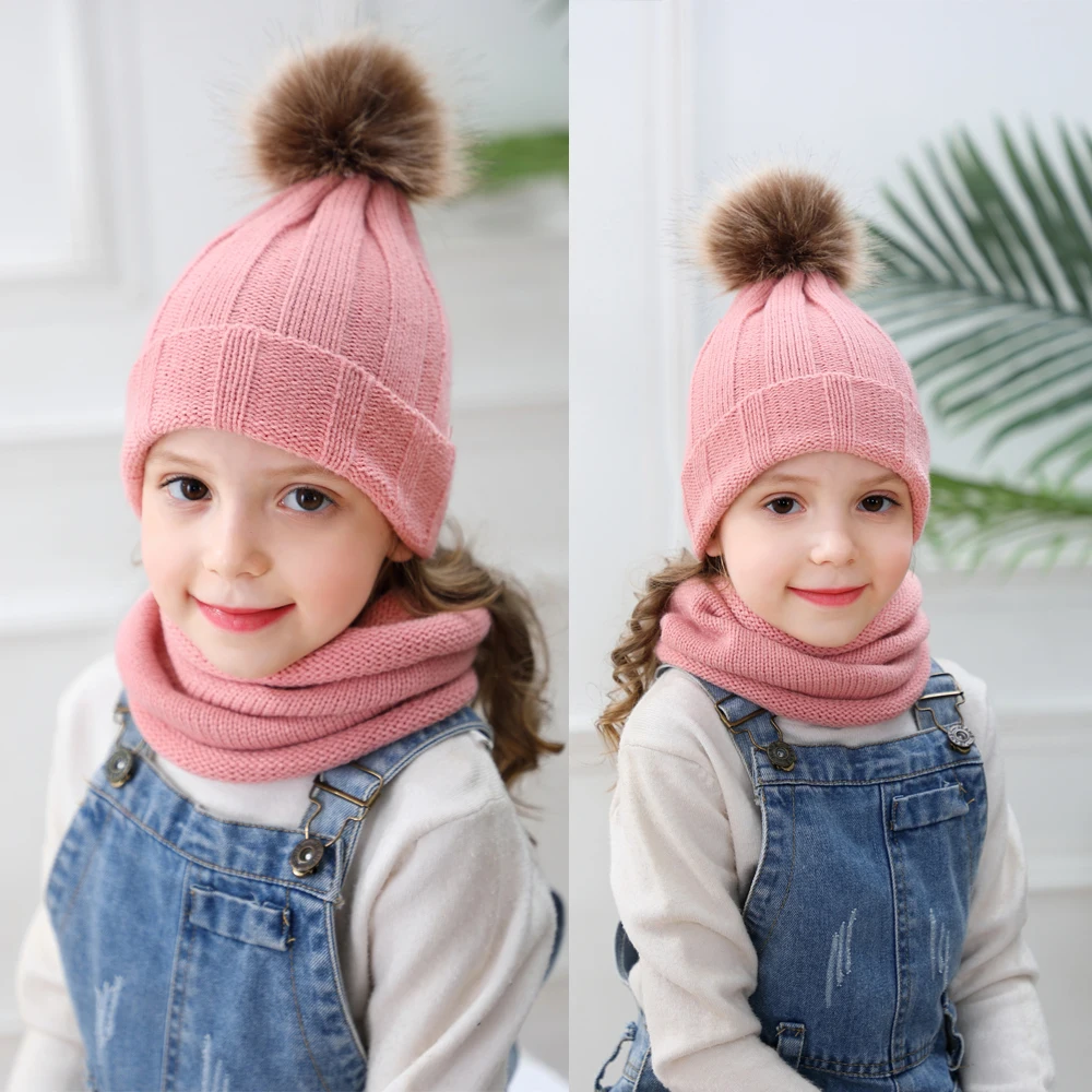 Комплект из 2 предметов; Новинка г.; зимняя теплая однотонная шапка для малышей; детский вязаный шарф для мальчиков и девочек+ шапочка