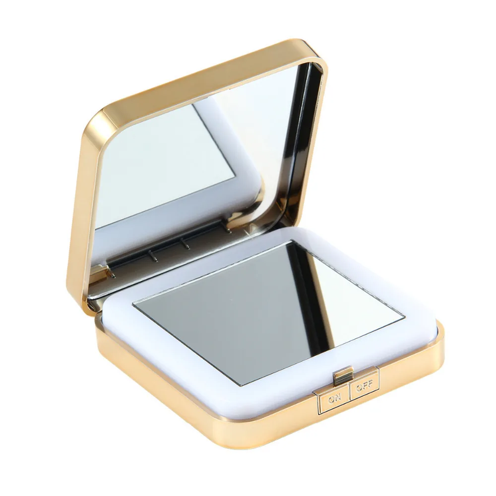 

1x: 10x1 Pcs Women Led Foldable Make Mirrors Lady Cosmetic Hand Fold Portable Compact Pocket Mirror 1 /10x Enlargement Glass Hd