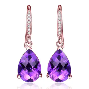 

AMETHYST GEMSTONES PURPLE CRYSTAL DANGLE DROP EARRINGS FOR WOMEN PENDIENTES ROSE GOLD COLOR DIAMOND FASHION LUXURY JEWELRY GIFT