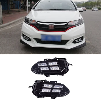 

1 Pair Car Styling Car LED DRL Daytime Running Lights with Turn Signal Yellow Flashing Four Eyes 12V Daylight for Honda Fit 2018