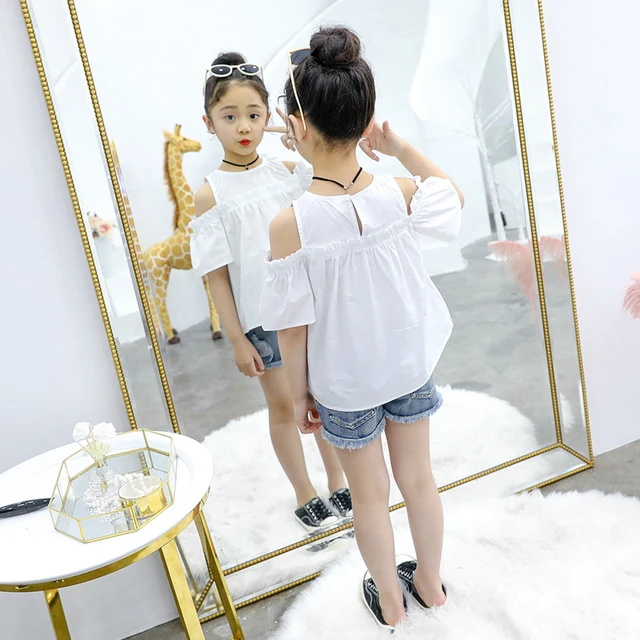 Teen Girl Clothes Set Fashion Cold Shoulder Crop Top+jeans With Big Hole  Ripped 2pcs Clothing Suit Children Streetwear Outfits - Children's Sets -  AliExpress