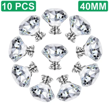 

10 Pack 40mm Crystal Clear Glass Cabinet Dresser Door Knobs Diamond Shape Drawer Kitchen Wardrobe Handles Hardware