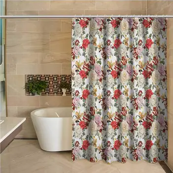 

Rose Precision Custom Shower Curtain Bridal Feminine Arrangement Soulful Spring Flora Stems Pattern Botanical Garden Nature
