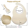 Children's Tableware Soild Food Training Waterproof Baby Bibs Infant Sucker Feeding Bowl And Wooden Handle Spoon Set Baby Stuff 3