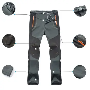 

Men Women Outdoor Softshell Waterproof Hiking Pants Winter Windproof Thicken Thermal Snow Ski Trousers with Belt Zipper Pockets