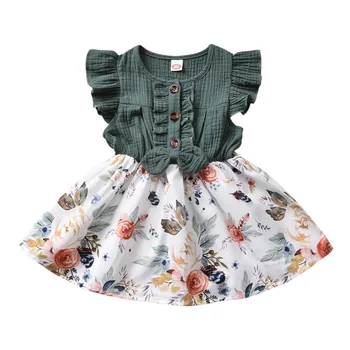 

6M-4T Baby Girl Summer Dress Green Ruffled Floral Princess Dress For Girls Casual Birthday Parry Dress Girls Clothes