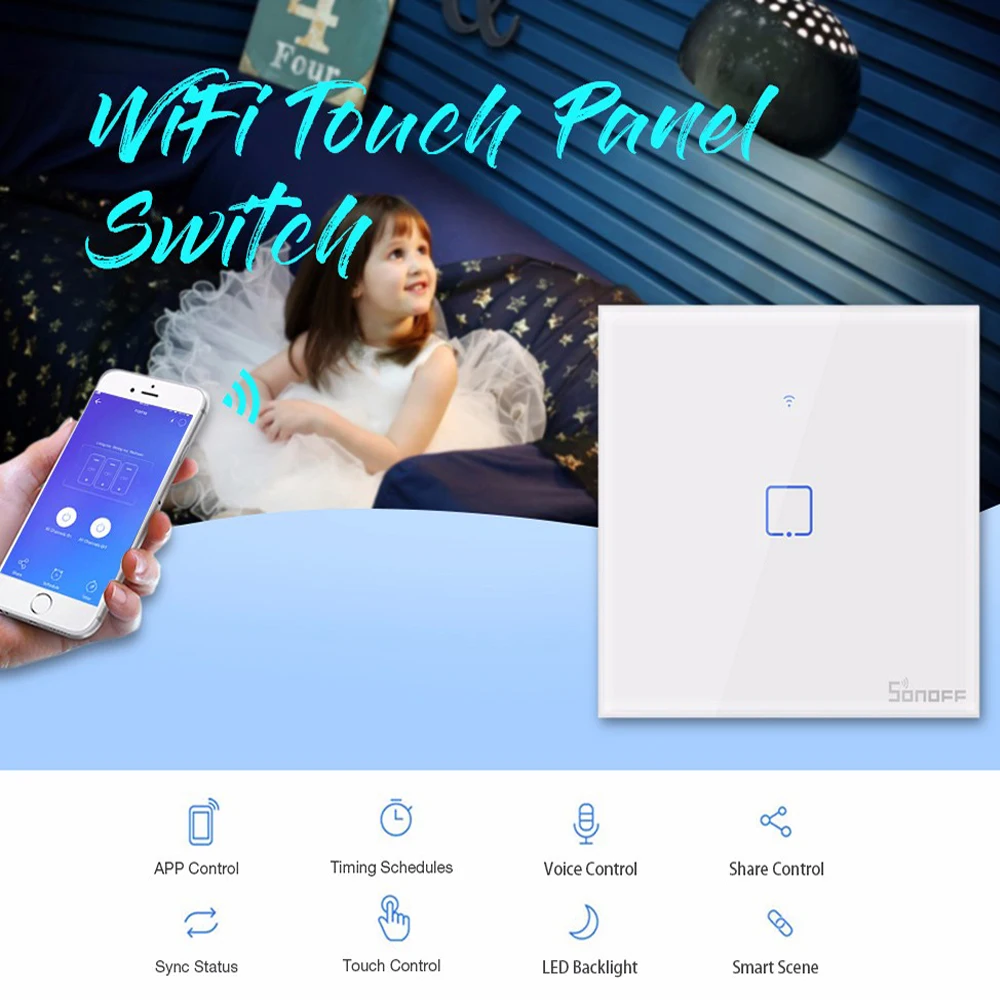 SONOFF T1EU смарт-переключатель Голосовое управление синхронизация времени состояние ЕС штекер WiFi переключатель сенсорной панели поддержка Alexa Google Home