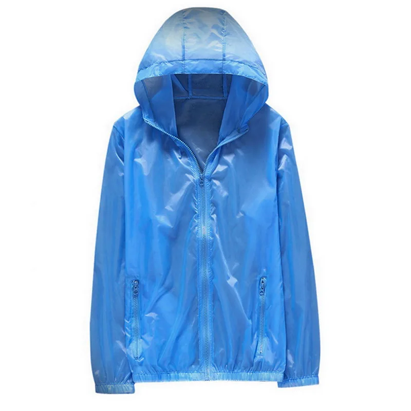 Blue Style 2 Новинка, Мужская Солнцезащитная куртка с капюшоном, модная однотонная верхняя одежда, Пляжное Quacik сухое пальто, дышащая одежда, тонкая куртка для защиты кожи - Цвет: Blue Style 2