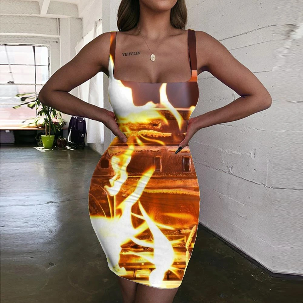 Giyu 女性のための炎のデザインの凝った服 ミニドレス 自由奔放に生きるスタイル ビーチや夜に最適 Dresses Aliexpress
