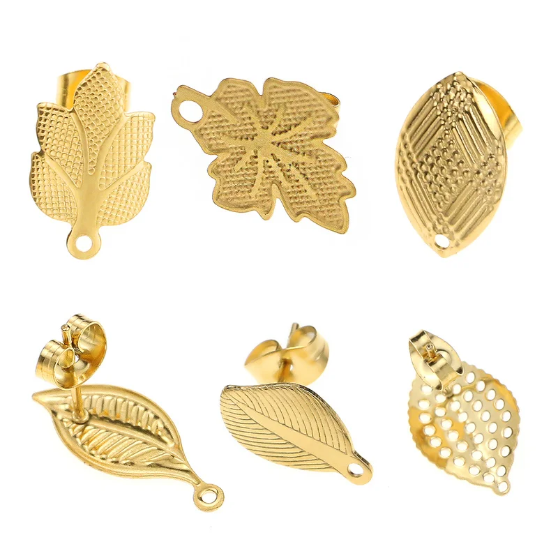 

10pcs/lot New Stainless Steel Leaf Findings Stud Earring Basic Needle Post Components Earring DIY Jewelry Making Supplies
