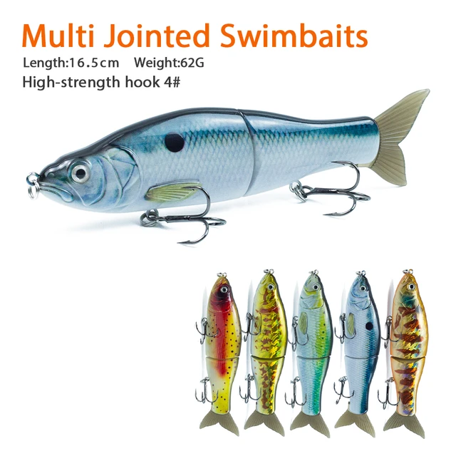 Hanlin 165mm/62g Sinking Bait Hard Body with Soft Tails Swimbait Slide Shad  Lure Multi Jointed