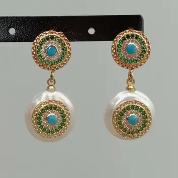 

Cultured White Coin Pearl Cz pave Earrings