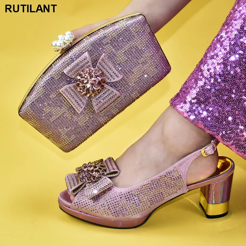 

New Italy Shoes and Bags Set for Woman Nigerian Women Party Pumps High Heels African Wedding Italian Shoe and Bag Sets Decorate