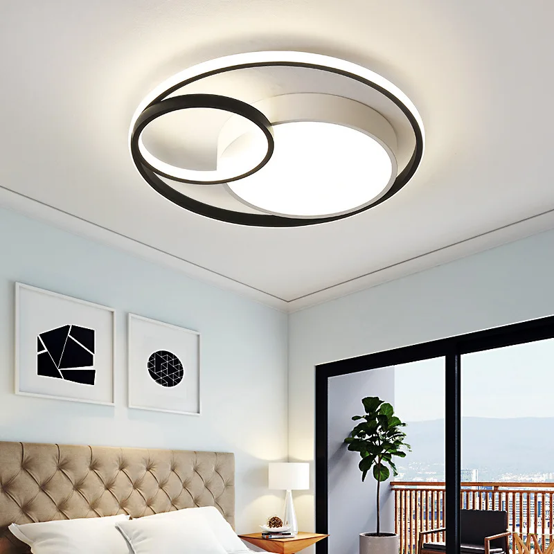 

48W Nordic Home Ceiling LED Light Aluminium Metal AC220V Remote Control Surface Mount Round Moon Ceiling Lamp White Black Gray