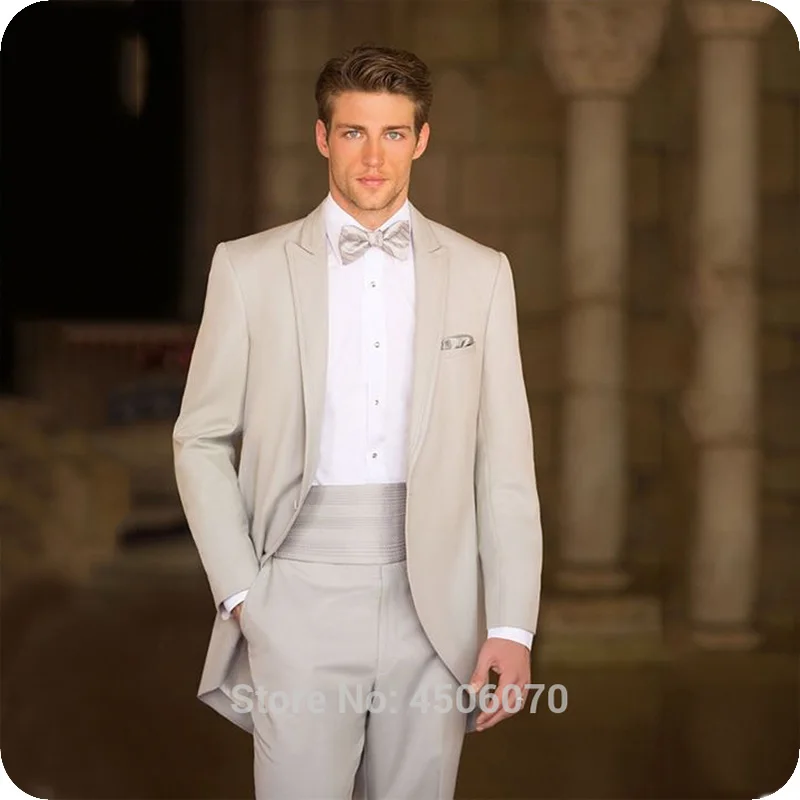 Beige Tailcoat Men Suits Wedding Suits For Man Bridegroom Slim Fit Costume Homme Groom Mens Prom Tuxedos Suits 2Pieces Costumes Pour Hommes