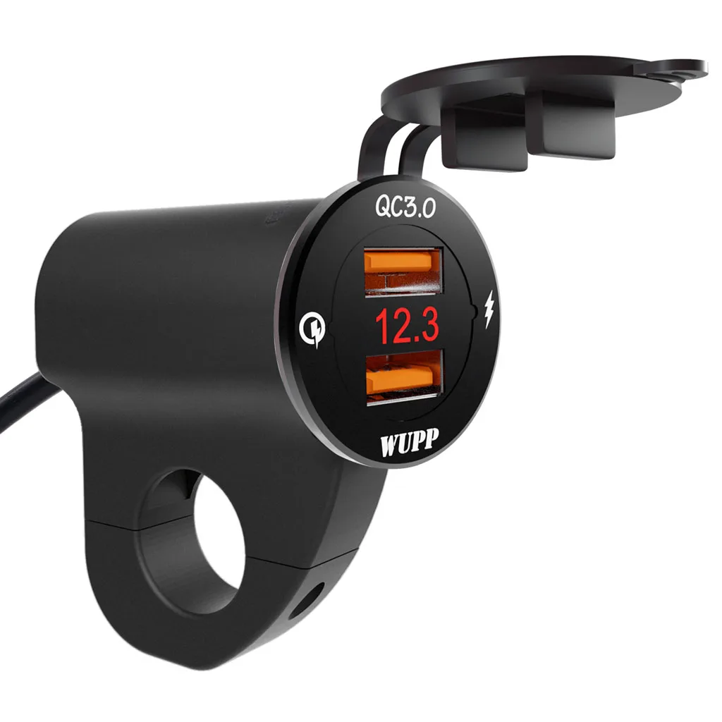 Металлический 12V мотоциклов Водонепроницаемый QC3.0 Dual USB быстрой Зарядное устройство Светодиодный переключатель вольтметра