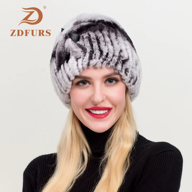 ZDFURS* женские шапки из натурального меха кролика рекс зимние шапки из меха кролика рекс полосатый головной Топ цветок помпон из натурального меха вязаные шапки