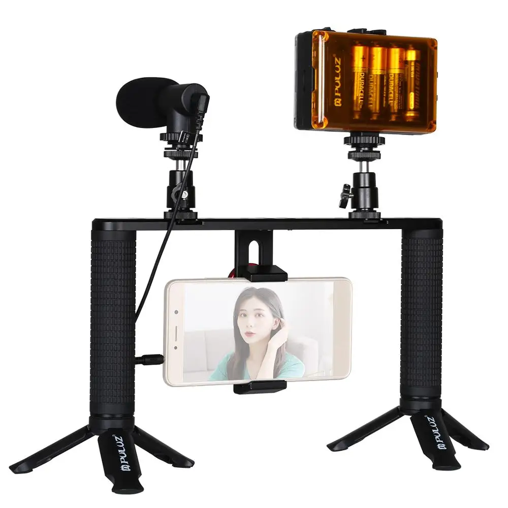 PULUZ 4 в 1 YouTube Vlogging Live Broadcast смартфон видео Rig ручка Filmmaking запись стабилизатор