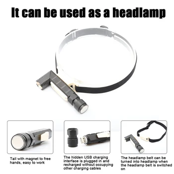 

YUPARD Multifunction LED Flashlight USB Rechargeable Battery Powerful XPG Torch Side COB Light Pen Buckle Tail Magnet Work Light